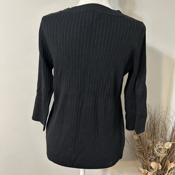 George Women Black Sweater Ribbed 3/4 Sleeves Scoop Neck Lightweight Sz XL - Picture 2 of 6